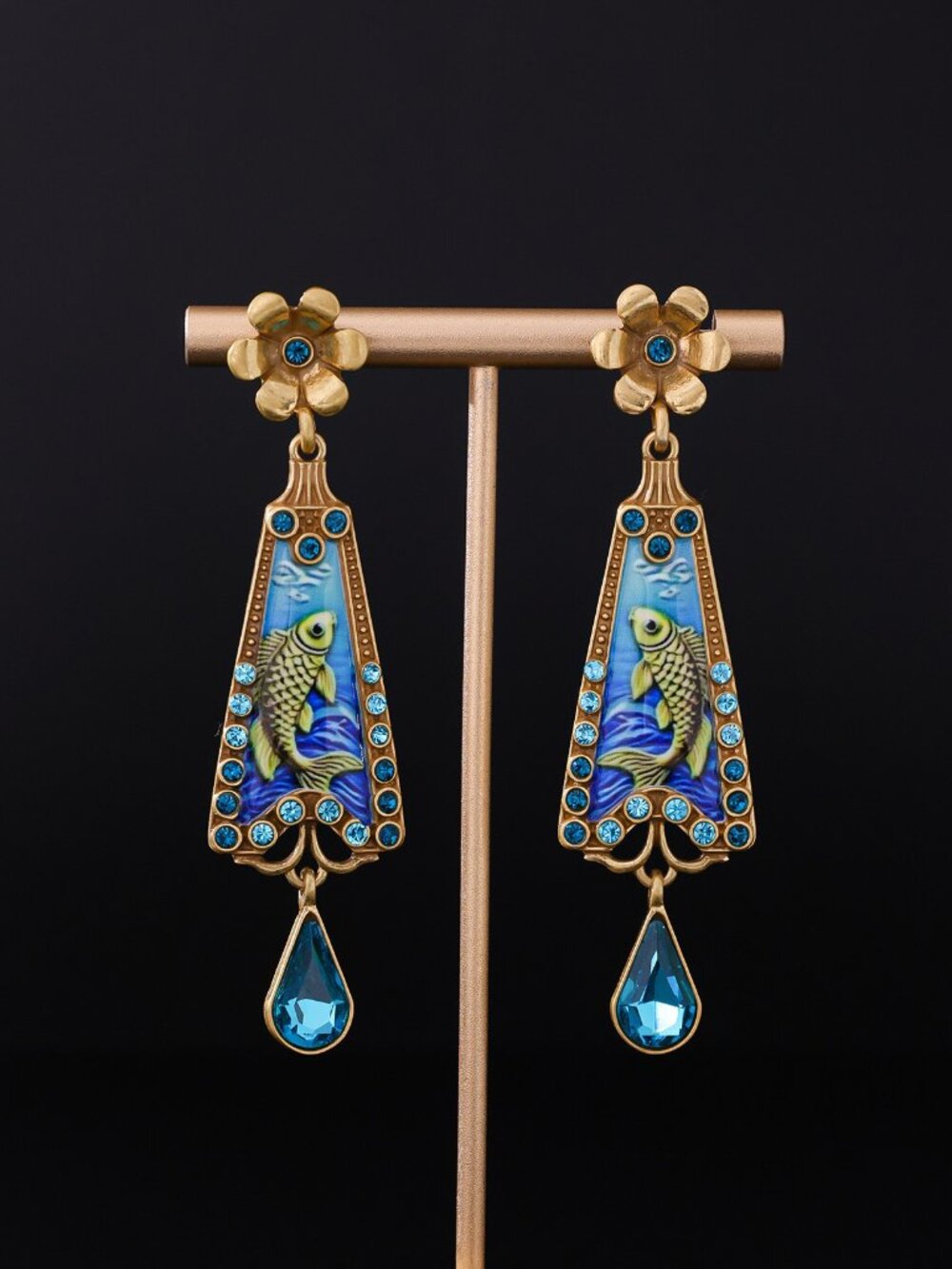 Hand Painted Enamel Koi Fish Earrings Retro Inspired